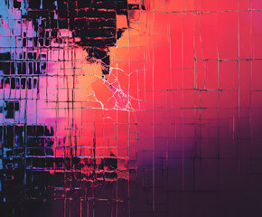 Poster - Abstract Geometric Patterns: An ethereal, abstract digital artwork featuring vibrant pink and blue hues. The intricate geometric pattern suggests both order and chaos.