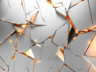 Poster - Shattered Metallic Surface: An abstract, futuristic texture of a shattered metallic surface with jagged edges and glowing fissures, creating an effect of fragmentation and potential.  