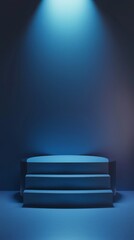 Poster - A striking blue podium stands illuminated under harsh lighting, offering a captivating platform for fashion showcases