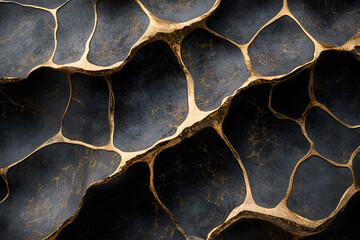 Poster - Abstract Metallic Texture: An intricate close-up of a textured metallic surface, featuring a mesmerizing pattern of black and gold veins.