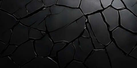 Poster - cracked black surface: an abstract image of a cracked black surface, evoking themes of fragility, st