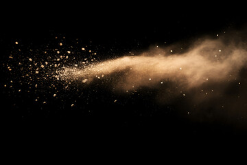 Poster - Desert Storm Abstract: A dramatic, high-resolution image captures the swirling motion of tan dust and sand particles against a stark black background, evoking feelings of power.