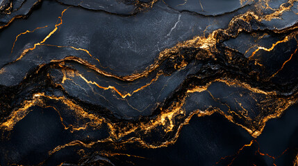 Poster - Black Gold Marble Texture: Luxurious dark marble with striking golden veins, creating a sophisticated and elegant background texture.