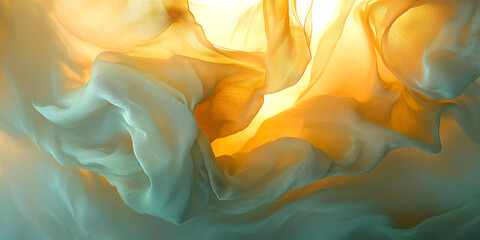 Poster - abstract silk flow: a mesmerizing swirl of teal and amber silk, illuminated from within, creates a d