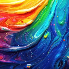 Poster - Vivid Abstract Swirls of Colorful Paint Blending in Cosmic Background
