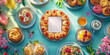 © Oksana - A colorful breakfast including a variety of pastries, fruit and a blank white card mockup will create a fun and inviting atmosphere.