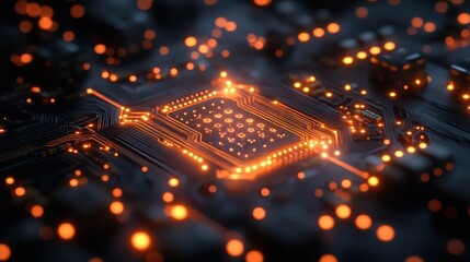 Poster - Glowing CPU on Circuit Board; Tech Background
