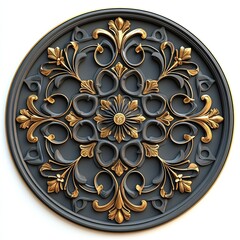 Wall Mural - Elegant Circular Ornament Gold Accents Dark Gray Base