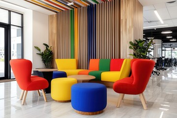 Digital transformation for the future of adaptation Colorful modern seating area in a stylish office space.