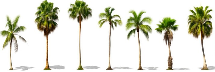 Tropical Palms and Coconut Trees Set, Isolated on White. Perfect for Architectural Design and Decoration Work