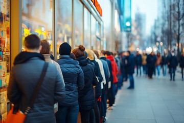 Poster - Public crowd, people stand behind each other generative ai