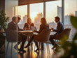 © midl - Business meeting in a modern office with a team of professionals and brainstorming on a whiteboard, teamwork and collaboration