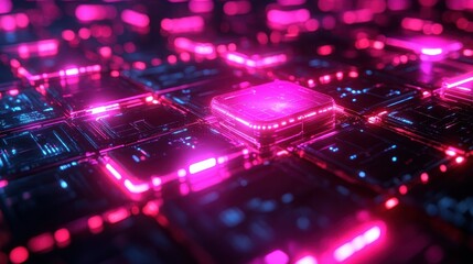 Aufkleber - Neon pink blue circuit board, digital technology background
