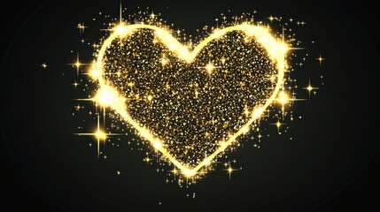 Poster - Glittering Heart Shape with Sparkling Stars on Dark Background