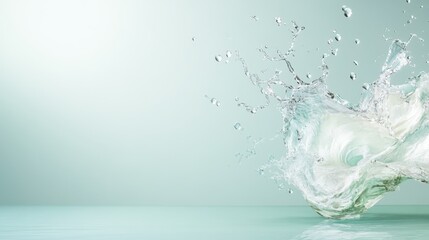 Poster - A captivating water splash creates an energetic scene, highlighting fluidity and motion against a soft aqua backdrop, perfect for themes of refreshment and vitality.