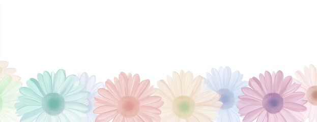 Poster - A soft, pastel-colored floral border featuring various flowers on a white background, creating a light and cheerful aesthetic.