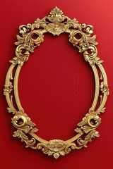 Poster - Ornate golden frame with floral designs, set against a vibrant red background, creating a striking visual contrast.