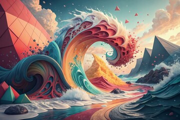 Wall Mural - abstract fantasy landscape design for your presentation, vector design wallpaper