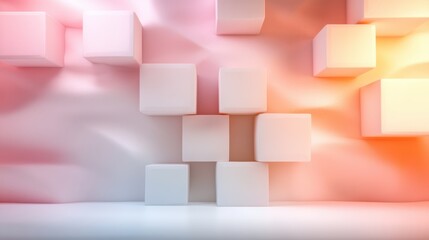 Poster - An inviting display of soft-hued cubes positioned artistically against a gradient background, eliciting feelings of calmness and creativity in an appealing abstract form.
