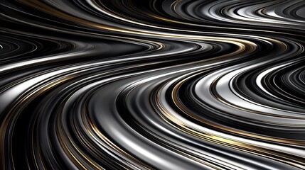 Leinwandbilder - Abstract metallic waves with silver and gold highlights creating a fluid design