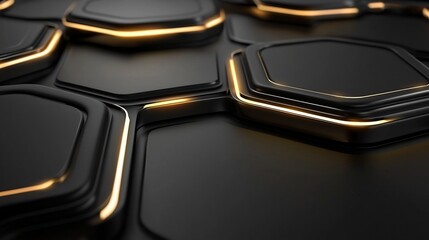 Leinwandbilder - Abstract black background with golden glowing edges forming a geometric pattern