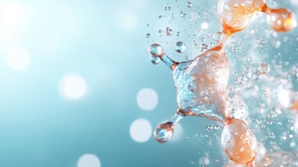 Poster - An exciting image capturing colorful molecules in a dynamic splash against a blue backdrop, representing scientific innovation and energy.