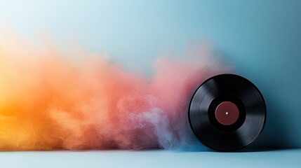 Poster - A striking image of a vinyl record beside vibrant smoke, capturing the essence of music and artistic creativity, perfect for conveying emotion and dynamism in visual form.