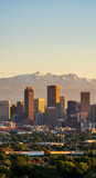 Denver Skyline at Dawn: Majestic Mountains & Cityscape Beauty - Colorado Photography, Travel Destination, Urban Landscape