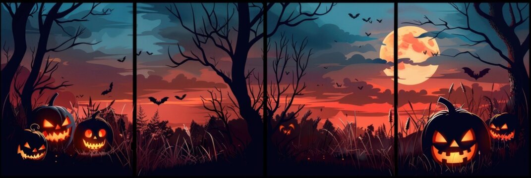 A spooky, fog-filled graveyard with crooked tombstones and leafless trees, illuminated by the pale light of a full moon, creating a ghostly and eerie scene.