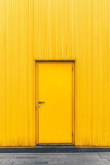 Poster - Bright yellow metal walls surround a single door, exemplifying minimalist industrial architecture. The composition reflects a modern design with clean lines and sharp contrasts