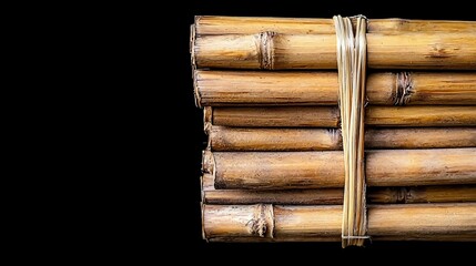 Canvas Print - Bundle of bamboo stalks on black background