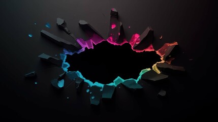 Poster - Colorful Cracked Wall with Gradient Edges and Black Background