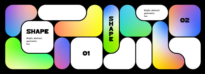 Aufkleber - Bento Grid Geometric Shapes. Abstract Modern Background. Vector Y2K UI Graphic with Gradient.