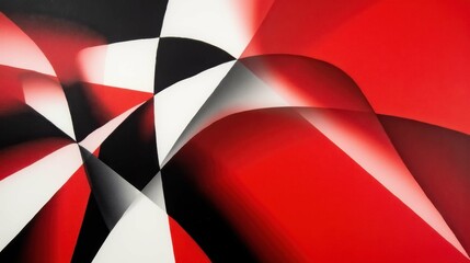 Poster - Abstract Expression of Red and Black Shapes with Curves and Lines