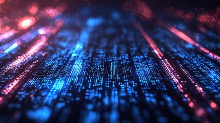Aufkleber - An abstract digital background featuring vibrant blue and red lights on a flowing surface, resembling data streams and binary code, perfect for tech-related projects.