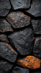 Poster - Textured black and orange rock surface abstract studio setting close-up view nature concept