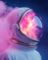 Poster - Astronaut exploring cosmic nebula outer space digital art fantasy environment close-up view surreal concept