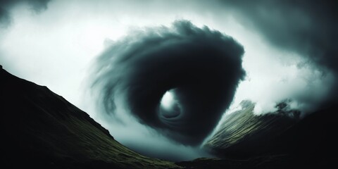Poster - Mysterious tornado formation in dramatic landscape nature dark atmosphere artistic perspective