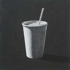 Wall Mural - Still life drawing of a paper cup with straw