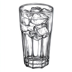 Wall Mural - Hand-drawn illustration of a glass with ice cubes.  Possible use Stock photo for drinkware, beverage, and food illustration