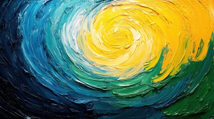 Poster - Abstract swirling oil paint, blue, yellow, green, texture, art background