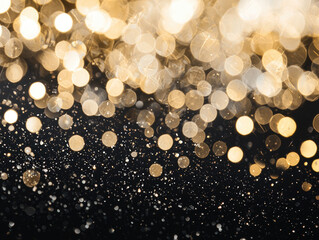Aufkleber - Golden bokeh lights create shimmering effect against dark background, evoking sense of elegance and festivity. soft glow and glittering particles add magical touch to scene