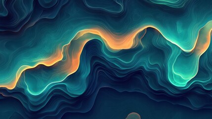 Poster - Abstract teal and orange waves, digital art, background, design