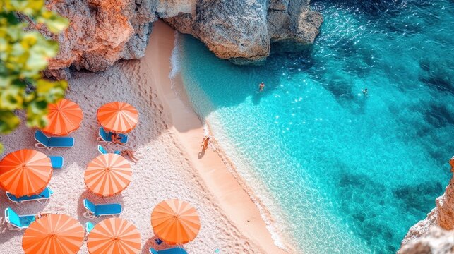 secluded cove beach, turquoise water, summer vacation