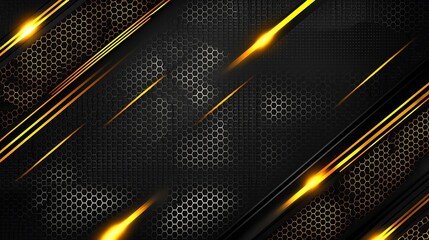 Leinwandbilder - Abstract dark background with yellow diagonal lines and hexagon pattern detail