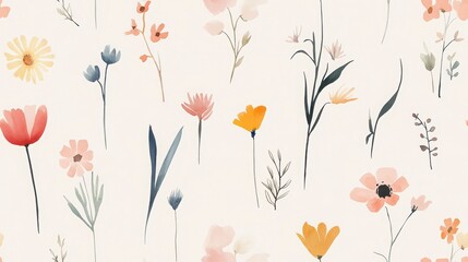 Naklejka na meble Delicate Floral Pattern With Pastel Colors On White Backgrounds