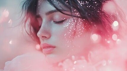 Poster - Enhancing ethereal soft pink sparkling gradient digital art abstract space dreamy concept