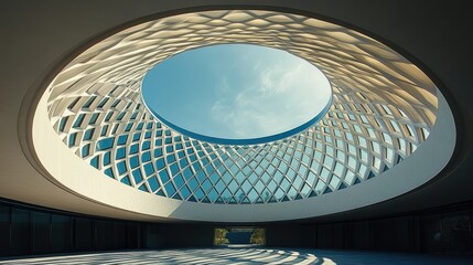 Poster - Modern building, circular skylight, interior view, sunlight, architectural design, stock photo
