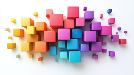Aufkleber - Colorful cubes explode on white background, abstract design, website header