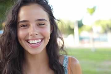 Wall Mural - Happy Teen Girl Outdoors, Smiling, Portrait